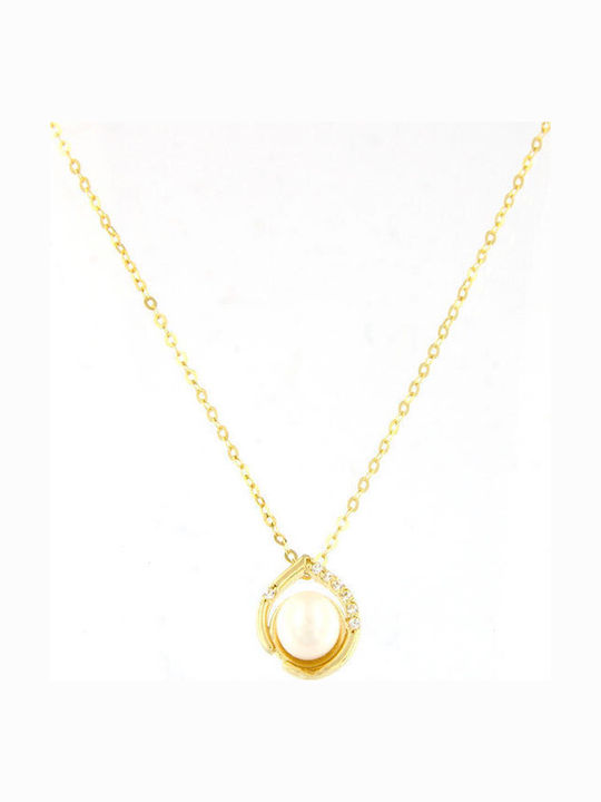 Ios Necklace from Gold 14K with Pearls & Zircon