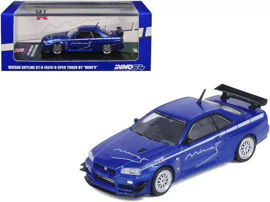 Machetă Mașină Nissan Skyline GT-R R34 V-Spec Tuned By Mine`s Albastru Scara 1:64 Inno64