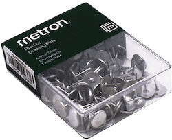 Metron Πινεζες 100 Τεμαχια Κουτι Πλαστικο Ασημι 10 Κουτια