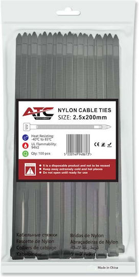 ATC Kabelbinder Kunststoff 200mm x 2,5mm in Schwarz Farbe (100 Stück) (20.007.0012)