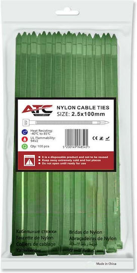 ATC Kabelbinder Kunststoff 100mmx2,5mm in Grün Farbe (100Stück) (20.007.0005)