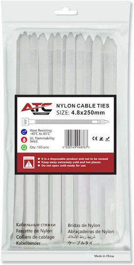 ATC Δεματικά Καλωδίων Πλαστικά 250mmx4.8mm σε Λευκό χρώμα (100τμχ) (20.007.0027)