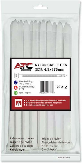 ATC Δεματικά Καλωδίων Πλαστικά 370mmx4.8mm σε Μαύρο χρώμα (100τμχ) (20.007.0031)
