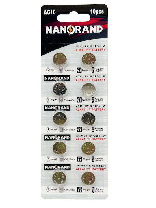 Nanorand Alkaline Watch Batteries LR54 / LR1130 1.5V 10pcs