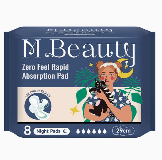 M Beauty Zero Feel Σερβιέτες Νυκτός για Αυξημένη Ροή 6 Σταγόνες 8τμχ