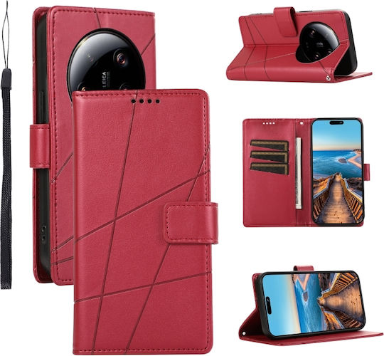 Linie în relief Wallet Piele / Silicon Roșu (Xiaomi 13 Ultra)