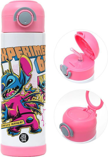 Koupakoupa Rostfreier Stahl Kinder Trinkflasche Stitch mit Stroh Rosa 500ml