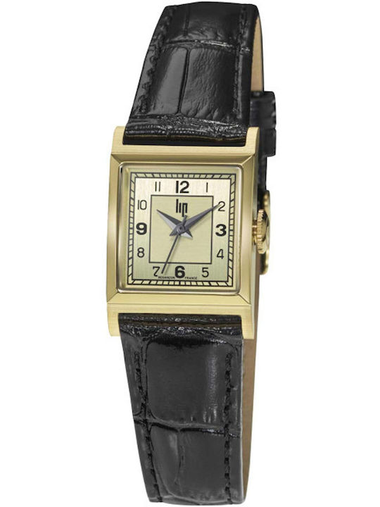 Lip Watches Churchill Men's Watch Battery with Black Leather Strap