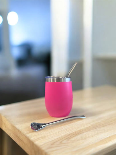Dream House Glass Thermos Plastic 300ml HIMALAYA FUCHSIA with Straw