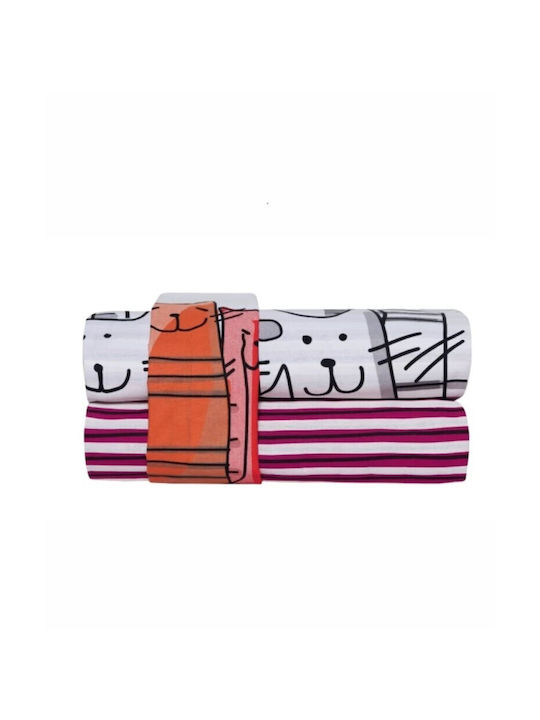 Kentia Σετ Σεντόνια Μονά Βαμβακερά White, Grey, Black, Magenta 160x270cm 3τμχ