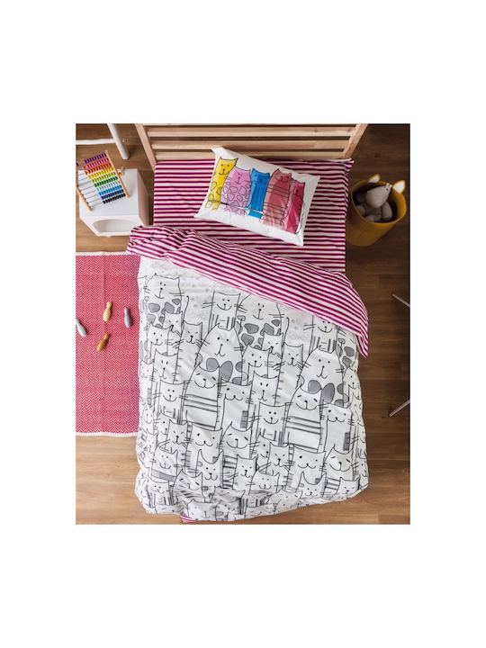 Kentia Σετ Σεντόνια Μονά Βαμβακερά White, Grey, Black, Magenta 160x270cm 3τμχ