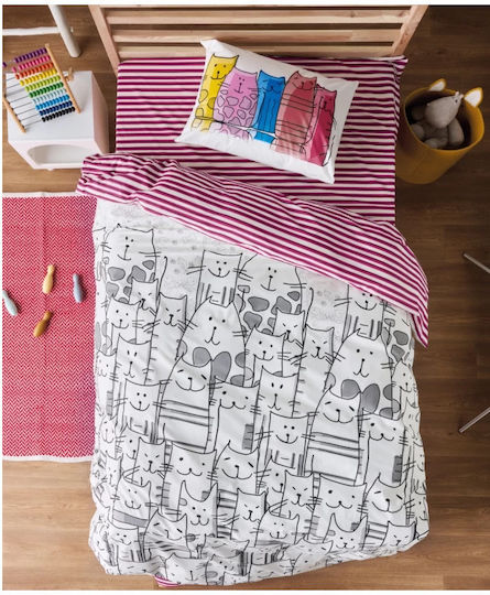Kentia Σετ Σεντόνια Μονά Βαμβακερά White, Grey, Black, Magenta 160x270cm 3τμχ