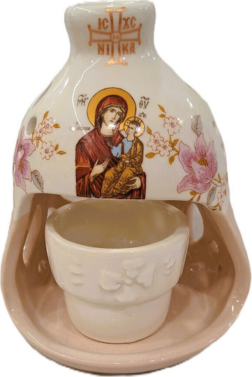 Clay Vigil Oil Lamp Nativity Two-Tone White Beige Height 16cm Width 13cm