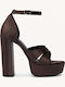 Braune Damen Sandalen Satin Blockabsatz