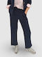 Damen Hochgeschnittenes Stoffhose in Gerader Beinstil Marineblau Blazer