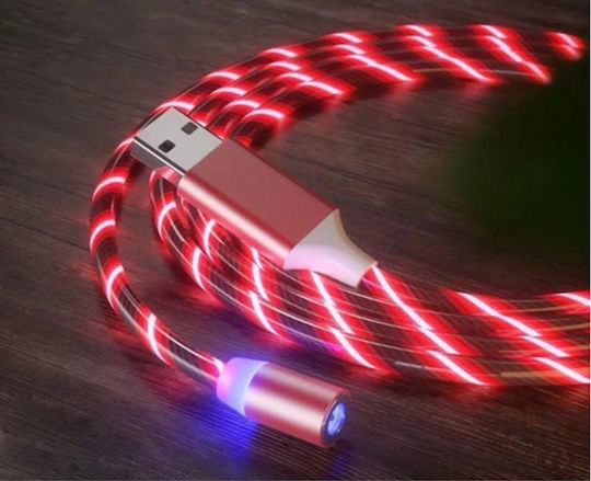 Vivid LED / Magnetic USB to Lightning / Type-C / micro USB Cable 2A Κόκκινο