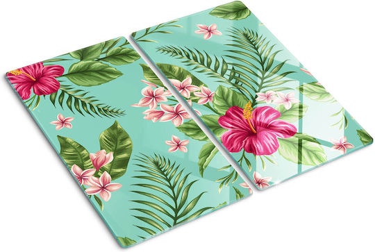 Wandsticker & Wandgemälde Glasoberfläche Küche Gehärtetes Glas Hawaiianische Blumen 2x30x52 cm