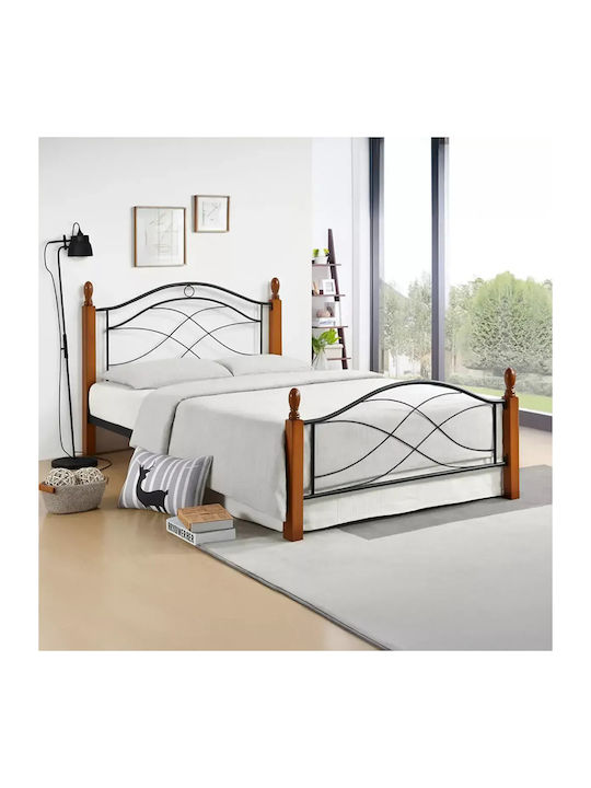 Polanian Single Metal Bed Walnut-Black with Slats for Mattress 90x190cm