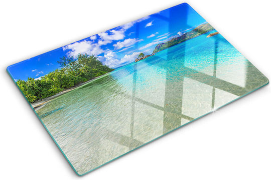 Glass Kitchen Board Counter Protection Seychelles Beach 80x52 Cm