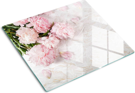 Glass Kitchen Counter Protection Board Tempered Glass Peonies 60x52 Cm