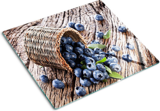 Decorative Glass Kitchen Board Tempered Glass Blueberry Basket 60x52 Cm