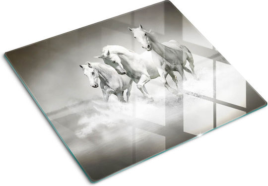 Glas Schneideplatte Schutzplatte Hartes Glas Weiße Pferde 60x52 cm
