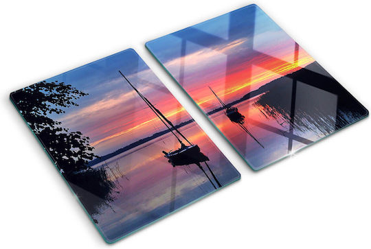 Glas Schneidebrett Küchen Hartes Glas Design Segelboot Sonne 2x40x52 cm