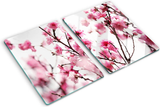 Tăviță De Bucătărie Din Sticlă Protecție Blat Floare Prun 2x40x52 Cm