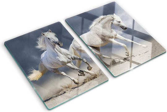 Glas Schneideplatte Schutzplatte Hartes Glas Pferde Strand 2x40x52 cm