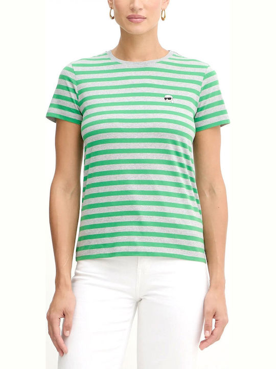 Karl Lagerfeld Logo Women's T-shirt Striped Gre...