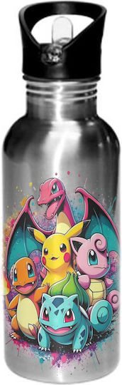 Pokemon Water Bottle 600ml Silver