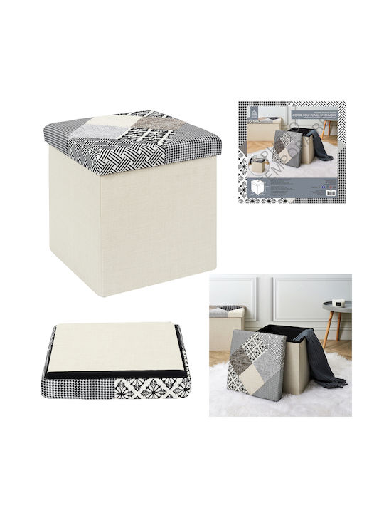Stool For Living Room Collapsible With Storage Space Upholstered with Fabric Multicolor Grey/Cream 38x38x38cm