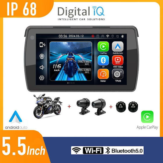 Digital IQ PNA 5500_CPA 5.5-инчов Мотоциклетен Carplay-Android Авто TPMS 2 DVR Камери