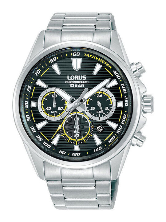 Lorus Ανδρικό Ρολόι 43mm Χρονογράφος Μπαταρίας με Ασημί Μεταλλικό Μπρασελέ