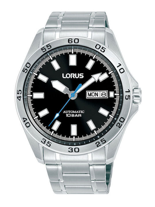 Lorus Sports Ανδρικό Ρολόι 13mm Αυτόματο με Ασημί Μεταλλικό Μπρασελέ