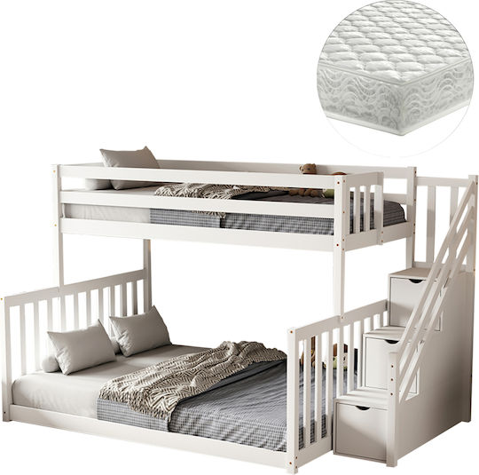 Beamer Kids Bed Bunk Semi Double White for Mattress 140x190cm