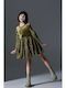 Children's Dress Velvet Olive
