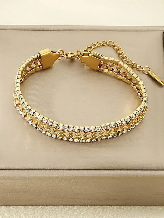 Damen Armband Kette aus Stahl Vergoldet mit Zirkon
