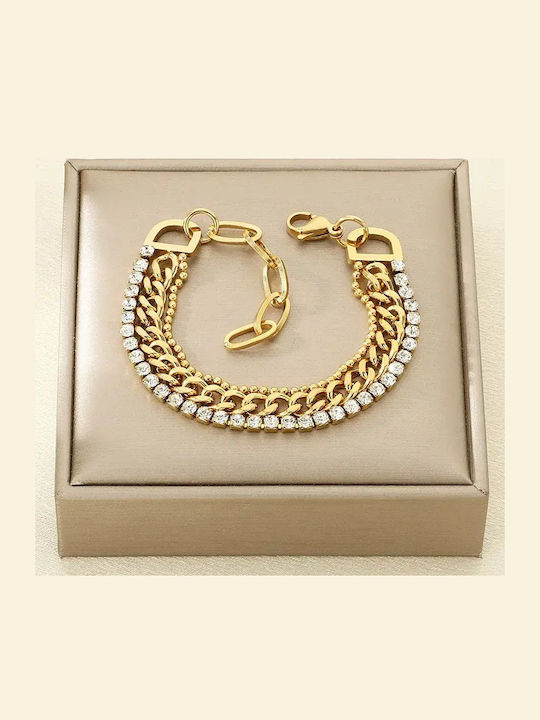 Damen Armband Kette aus Stahl Vergoldet mit Zirkon