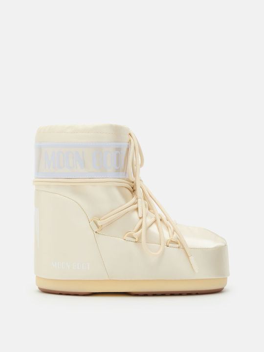 Synthetic Leather Snow Boots with Laces Icon Low Beige
