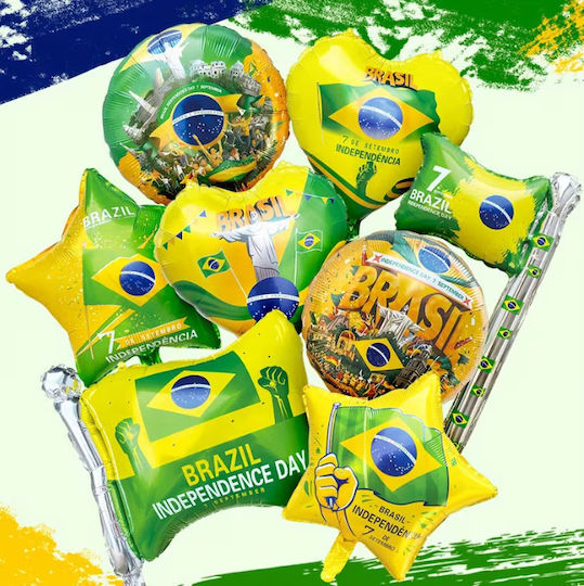 Set of 8 Yellow Green Balloons Brazil Theme