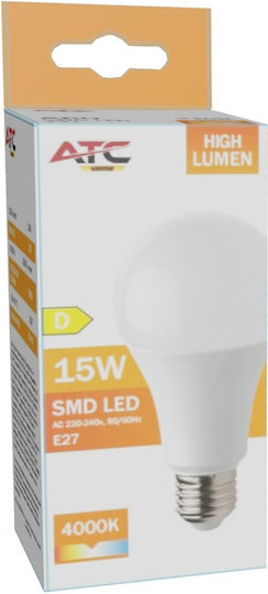 ATC LED Glühbirne 15W 123mm für E27 Fassung und Form A60 Naturweiß 2100lm