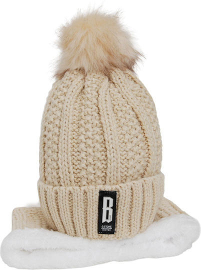Set with Beanie Knitted in Beige color