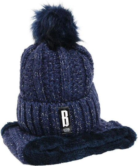 Set with Beanie Knitted in Blue color