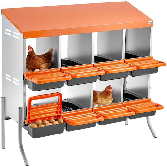 Vevor Nesting Boxes für Hühner 8 Abteile Mitstützfüße Leichtes Sammeln von Eiern Verzinkter Stahl Kunststoff Hochfest Rändelbare Nesting Boxes für Hühner Hühner Legen Eier Orange