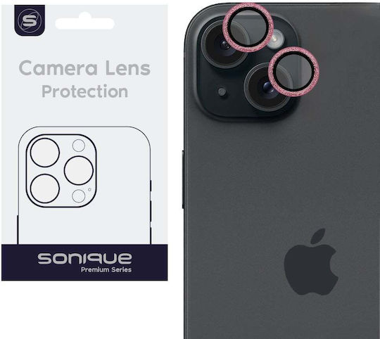 Sonique Glitter Lens Pro Προστασία Κάμερας Tempered Glass Ροζ για το iPhone 15, iPhone 15 Plus