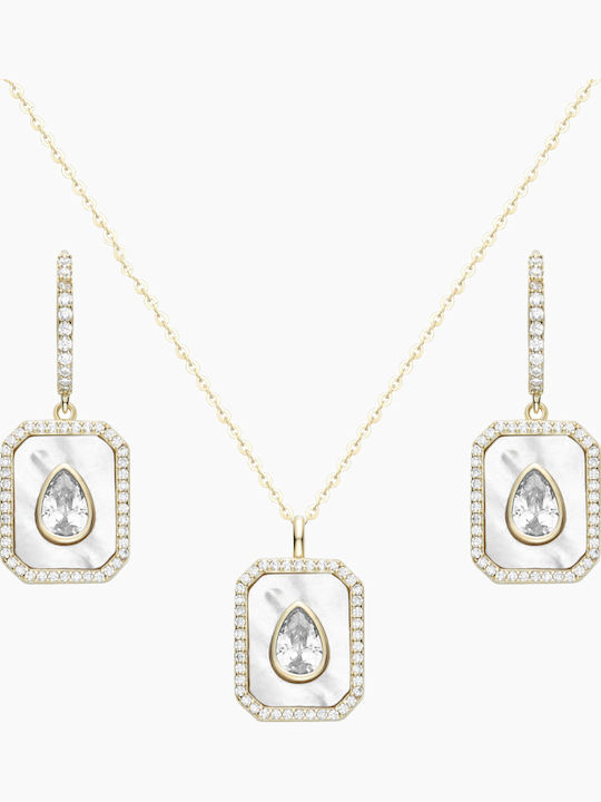 Set with Necklace , Earrings & Pendant from Silver Gold Plated with Stones