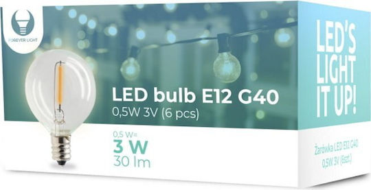 Forever Light Bulb LED Bulbs 0.5W for Socket E12 and Shape G40 Warm White 30lm 6pcs