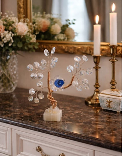 Decorative Crystal Flower Bonsai De Cristal Blue Marble Base 13x4x19cm Galifas 912275 Galifas