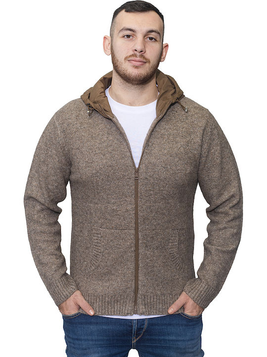 Men's Knitted Cardigan Light Brown Melange